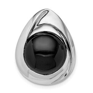 925 Sterling Silver Genuine Fine Jewelry RH-plated Polished Onyx Teardrop Slide